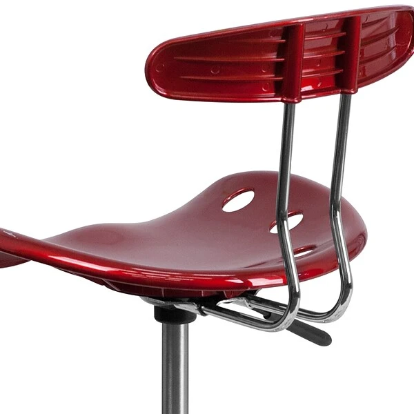 Belnick Vibrant Chrome Drafting Stool With Tractor Seat, Wine Red - Image 7