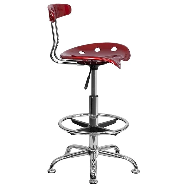 Belnick Vibrant Chrome Drafting Stool With Tractor Seat, Wine Red - Image 8