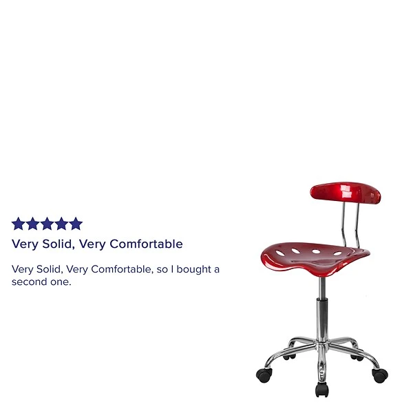 Flash Furniture Elliott Armless Plastic And Chrome Task Office Chair With Tractor Seat, Vibrant Wine Red And Chrome (LF214WNRED) - Image 4