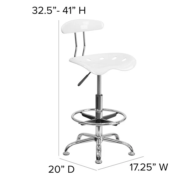 Belnick Vibrant Chrome Drafting Stool With Tractor Seat, White - Image 4