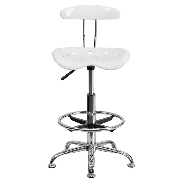 Belnick Vibrant Chrome Drafting Stool With Tractor Seat, White - Image 8