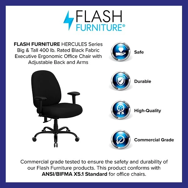 Flash Furniture HERCULES Series Ergonomic Fabric Swivel Big & Tall Executive Office Chair, Black (WL715MGBKA) - Image 2