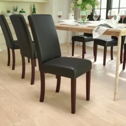 Flash Furniture Contemporary Faux Leather Parsons Dining Chair, Black (BT350BKLEA023)