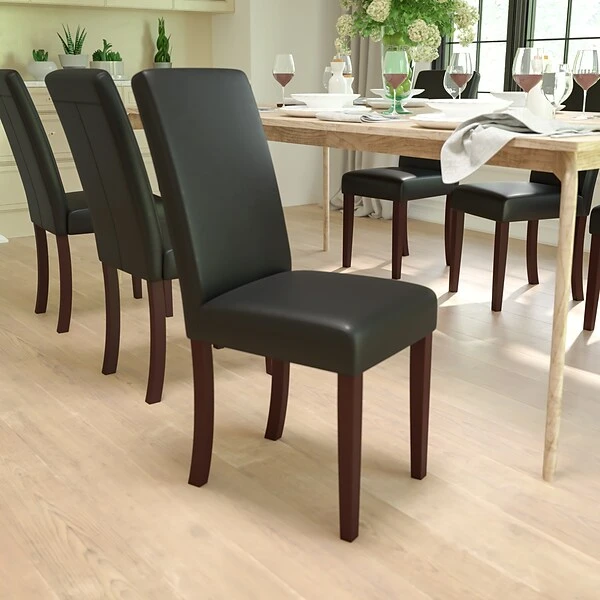 Flash Furniture Contemporary Faux Leather Parsons Dining Chair, Black (BT350BKLEA023)