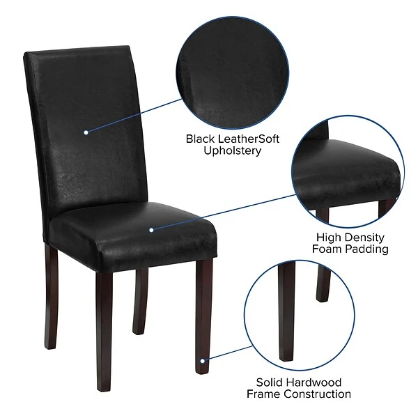 Flash Furniture Contemporary Faux Leather Parsons Dining Chair, Black (BT350BKLEA023) - Image 3