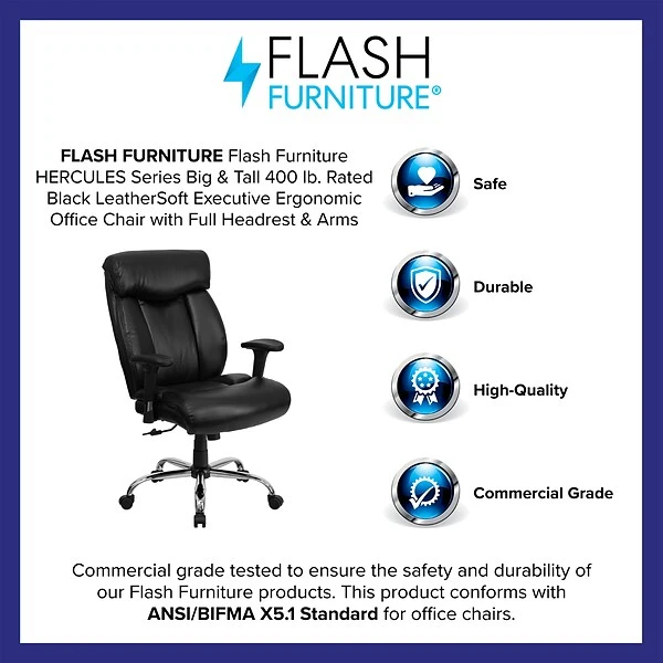 Flash Furniture HERCULES Series Ergonomic LeatherSoft Swivel Big & Tall Executive Office Chair, Black (GO1235BKLEAA) - Image 2