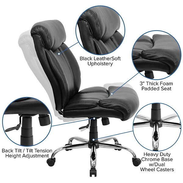 Flash Furniture HERCULES Series Armless Ergonomic LeatherSoft Swivel Big & Tall Executive Office Chair, Black (GO1235BKLEA) - Image 5