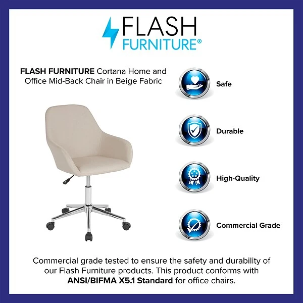 Flash Furniture Cortana Fabric Swivel Mid-Back Home And Office Chair, Beige (DS8012LBBGEF) - Image 3