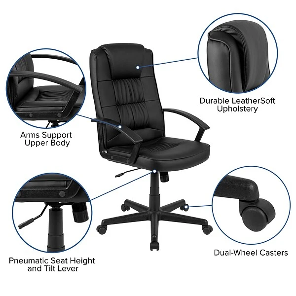 Flash Furniture Biscayne LeatherSoft Swivel High Back Padded Task Office Chair, Black (CH197051X000BK) - Image 5