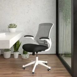 Flash Furniture Kelista Ergonomic Mesh Swivel Mid-Back Task Office Chair, Black With White Frame (BLX5MWHBK)