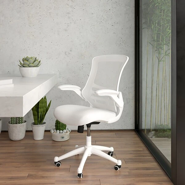 Flash Furniture Kelista Ergonomic Mesh Swivel Mid-Back Task Office Chair, White With White Frame (BLX5MWHWH)