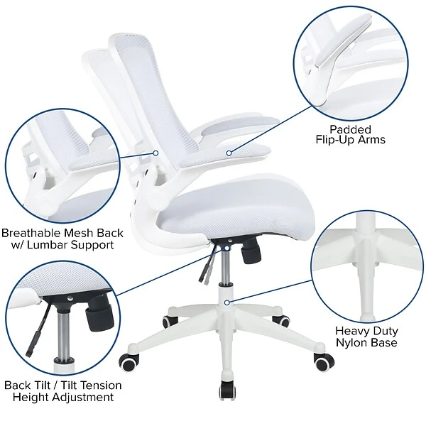 Flash Furniture Kelista Ergonomic Mesh Swivel Mid-Back Task Office Chair, White With White Frame (BLX5MWHWH) - Image 5