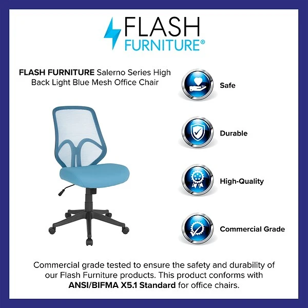 Flash Furniture Salerno Series Armless Ergonomic Mesh Swivel High Back Office Chair, Light Blue (GOWY193ALTBL) - Image 3