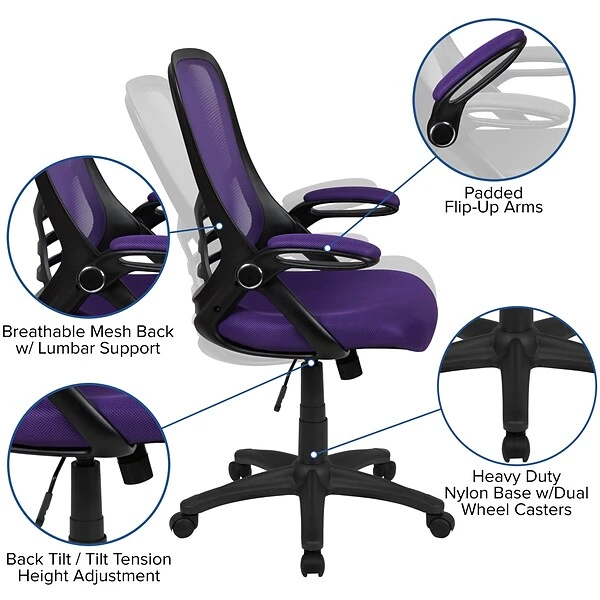 Flash Furniture Porter Ergonomic Mesh Swivel High Back Office Chair, Purple/Black (HL00161BKPUR) - Image 5