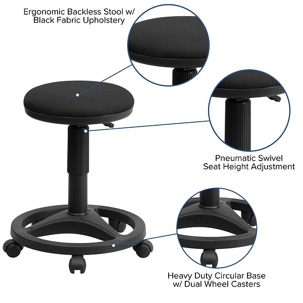 Flash Furniture Fabric Ergonomic Stool With Foot Ring, Black (WL905DG) - Image 4