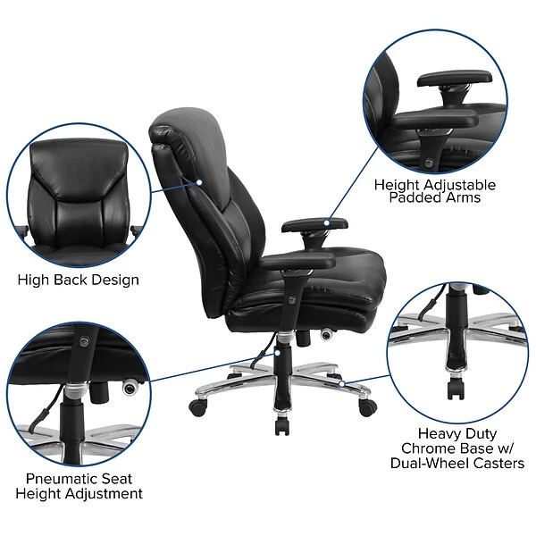 Flash Furniture HERCULES Series Ergonomic LeatherSoft Swivel 24/7 Intensive Use Big & Tall Office Chair, Black (GO2085LEA) - Image 4
