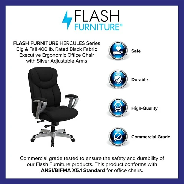 Flash Furniture HERCULES Series Fabric Swivel Big & Tall Executive Office Chair, Black (GO1534BKFAB) - Image 3