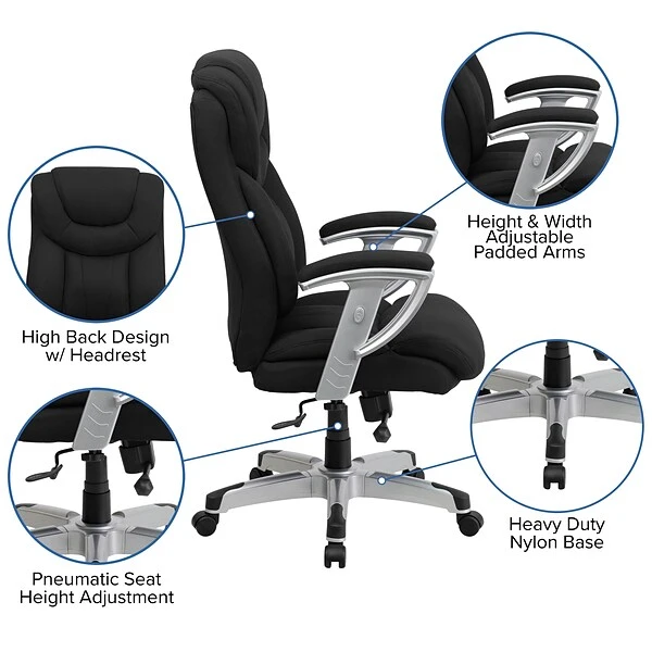 Flash Furniture HERCULES Series Fabric Swivel Big & Tall Executive Office Chair, Black (GO1534BKFAB) - Image 5