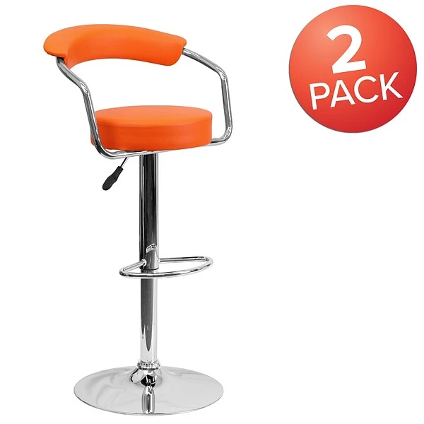Flash Furniture Contemporary Vinyl Adjustable Height Barstool With Back, Orange, 2-Pieces (2CHTC31060ORGGG) - Image 2