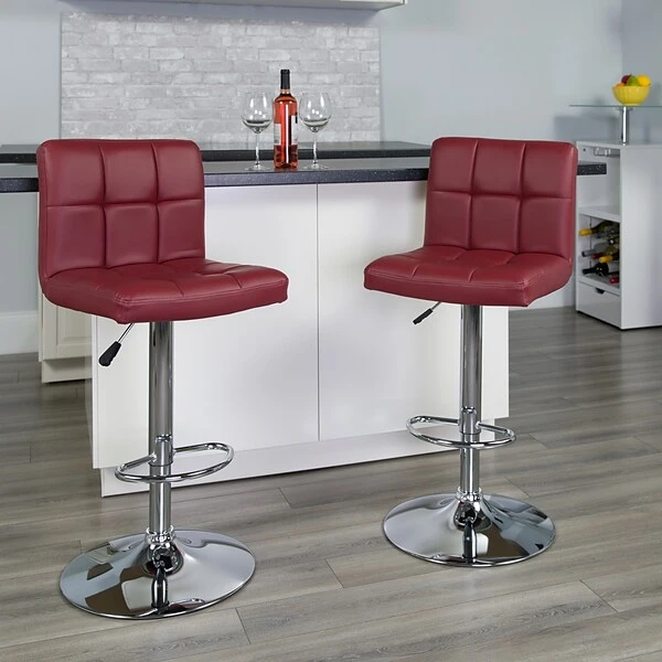 Flash Furniture Contemporary Vinyl Adjustable Height Barstool With Back, Burgundy, 2-Pieces (2DS810MODBURGGG)