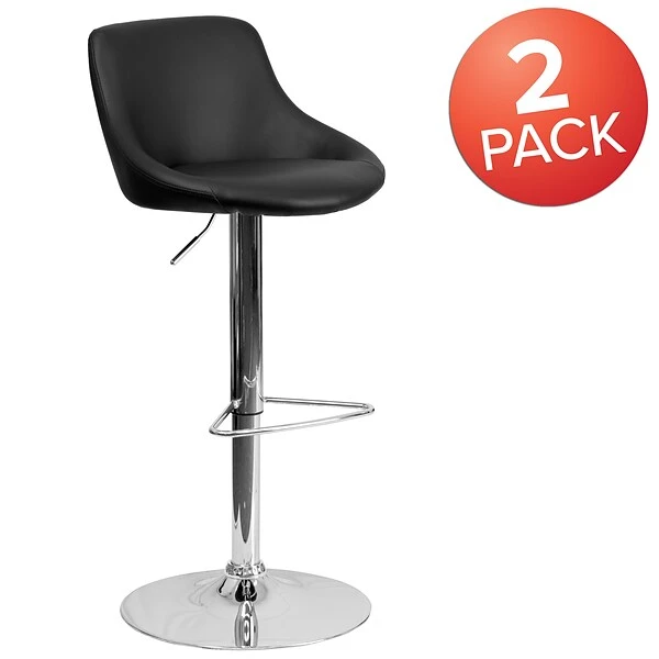 Flash Furniture Contemporary Vinyl Adjustable Height Barstool With Back, Black, 2-Pieces (2CH82028MODBKGG) - Image 2