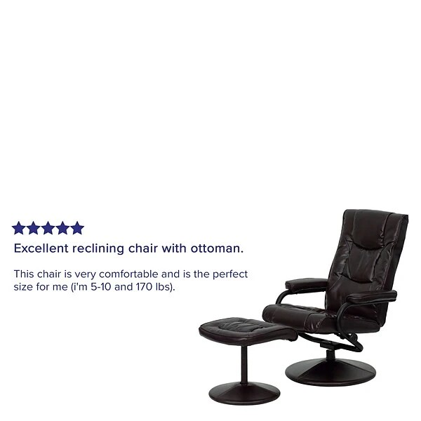 Flash Furniture LeatherSoft Recliner And Ottoman Set Brown (BT7862BN) - Image 3