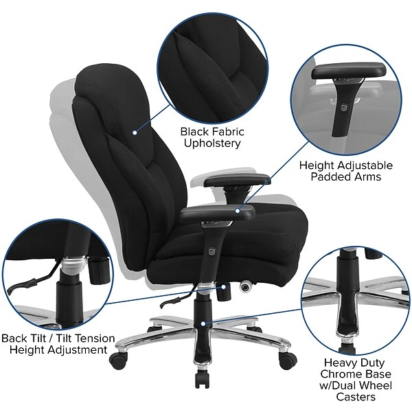 Flash Furniture HERCULES Series Ergonomic Fabric Swivel 24/7 Intensive Use Big & Tall Office Chair, Black (GO2085) - Image 5