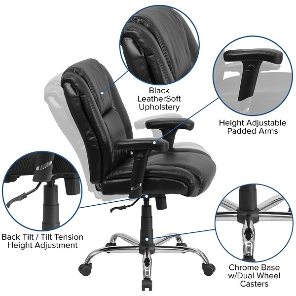 Flash Furniture HERCULES Series Ergonomic LeatherSoft Swivel Big & Tall Task Office Chair, Black (GO2132LEA) - Image 5