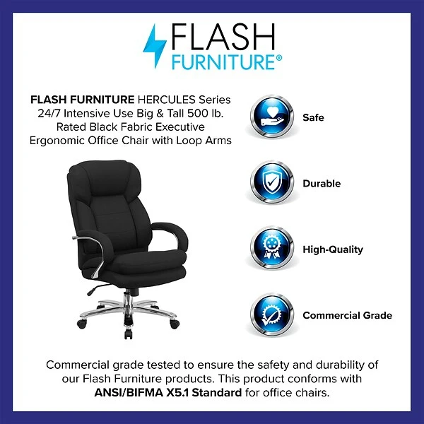 Flash Furniture HERCULES Series Ergonomic Fabric Swivel 24/7 Intensive Use Big & Tall Executive Office Chair, Black (GO2078) - Image 3