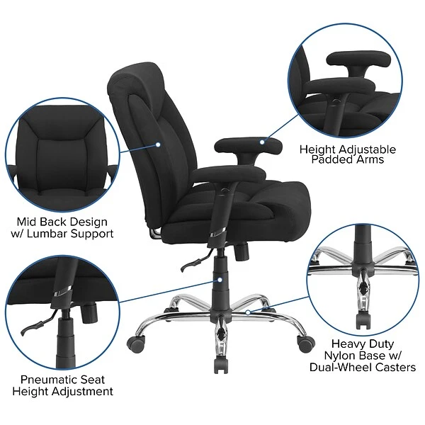 Flash Furniture HERCULES Series Ergonomic Fabric Swivel Big & Tall Tufted Task Office Chair, Black (GO2073F) - Image 5