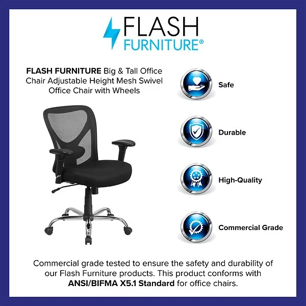 Flash Furniture HERCULES Series Ergonomic Mesh Swivel Big & Tall Office Chair, Black (GO2032) - Image 3