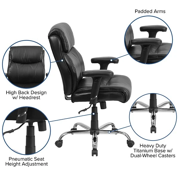 Flash Furniture HERCULES Series Ergonomic LeatherSoft Swivel Big & Tall Task Office Chair, Black (GO2031LEA) - Image 4