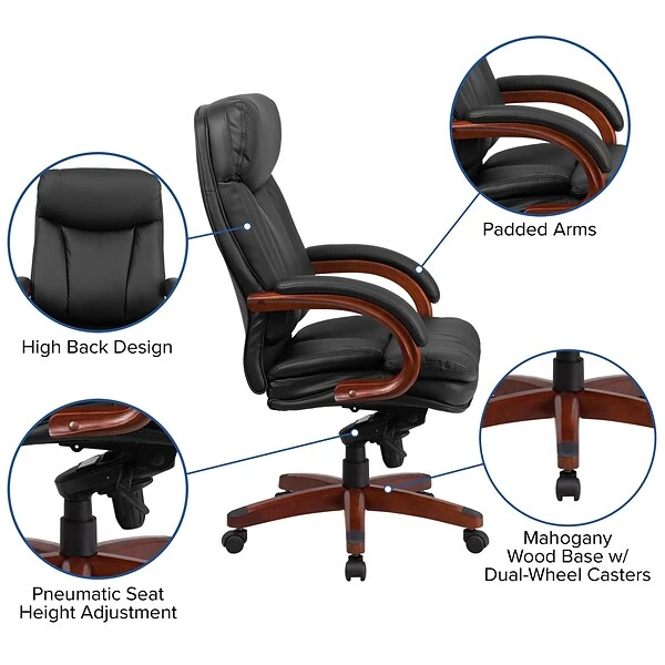 Flash Furniture Hansel Ergonomic LeatherSoft Swivel High Back Executive Office Chair, Black/Mahogany (BT90171HS) - Image 4