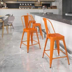 Flash Furniture Contemporary Metal Restaurant Counter Height Stool, Orange (CH3132024GBOR)