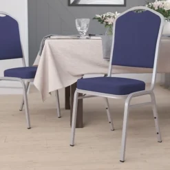 Flash Furniture HERCULES Series Crown Back Stacking Banquet Chair With Navy Fabric And 2.5'' Thick Seat, Silver Frame