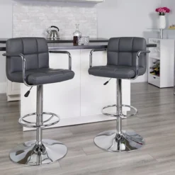Flash Furniture Contemporary Vinyl Adjustable Height Barstool With Back, Gray (CH102029GY)