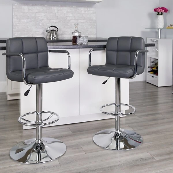 Flash Furniture Contemporary Vinyl Adjustable Height Barstool With Back, Gray (CH102029GY)