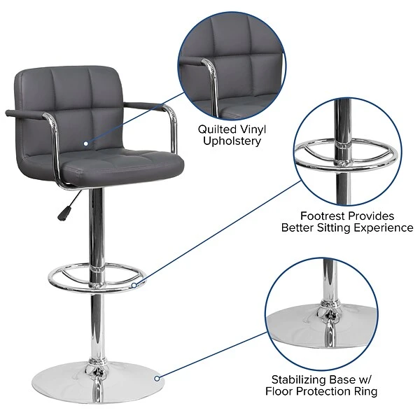Flash Furniture Contemporary Vinyl Adjustable Height Barstool With Back, Gray (CH102029GY) - Image 4