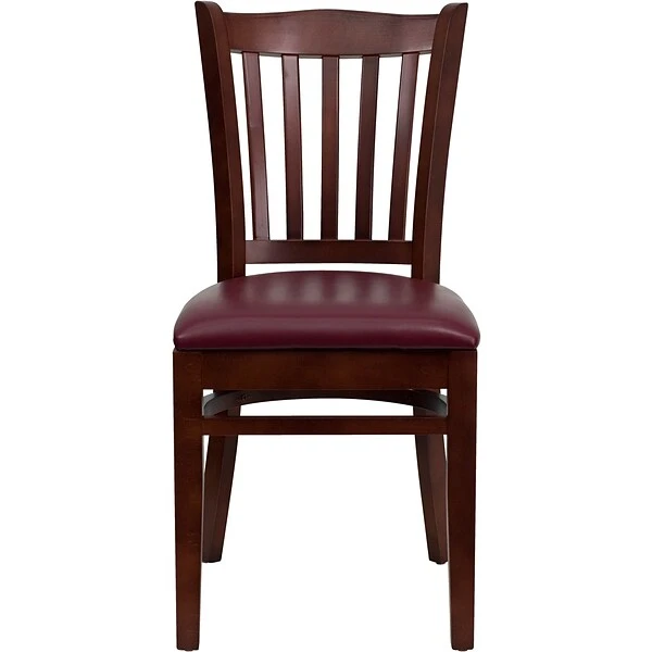 Flash Hercules Series Wooden Vertical Slat Back Restaurant Chair, Mahogany Finish W/Burgundy Seat - Image 5