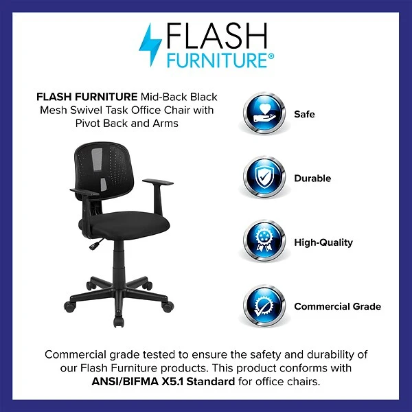 Flash Furniture Flash Fundamentals Ergonomic Mesh Swivel Mid-Back Task Office Chair, Black (LF134ABK) - Image 3