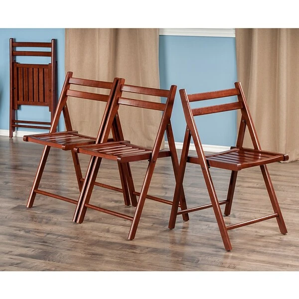 Winsome Robin 4 Piece Armless Slated Folding Chair Set, Walnut (94415) - Image 3