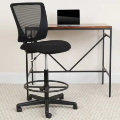 Ergonomic Mid-Back Mesh Drafting Chair With Black Fabric Seat And Adjustable Foot Ring [GO-2100-GG]