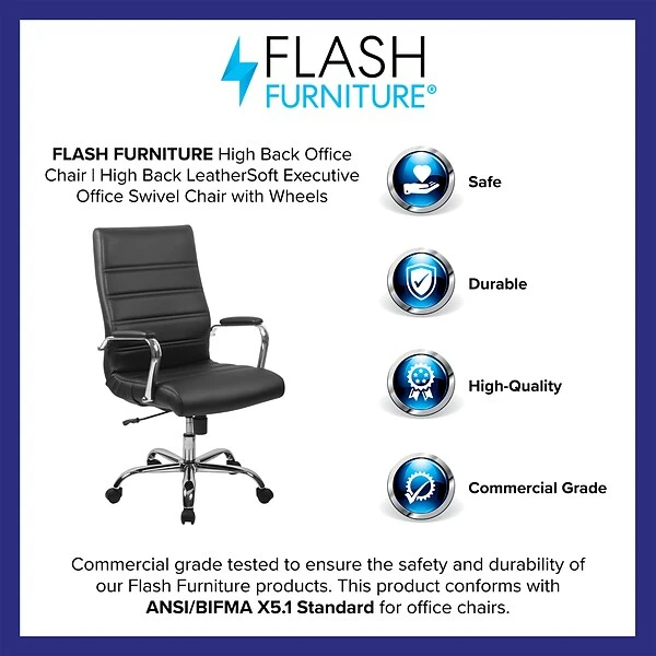 Flash Furniture Whitney Ergonomic LeatherSoft Swivel High Back Executive Office Chair, Black/Chrome (GO2286HBK) - Image 3