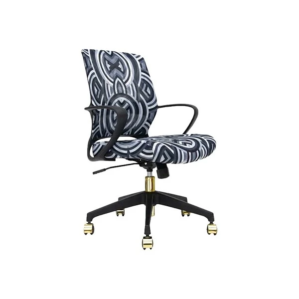 The Raynor Group Elizabeth Sutton Gramercy Fabric Swivel Task Chair, Black Grayscale Echo Gold (K-ESGR-BLK-ECHO-GLD)
