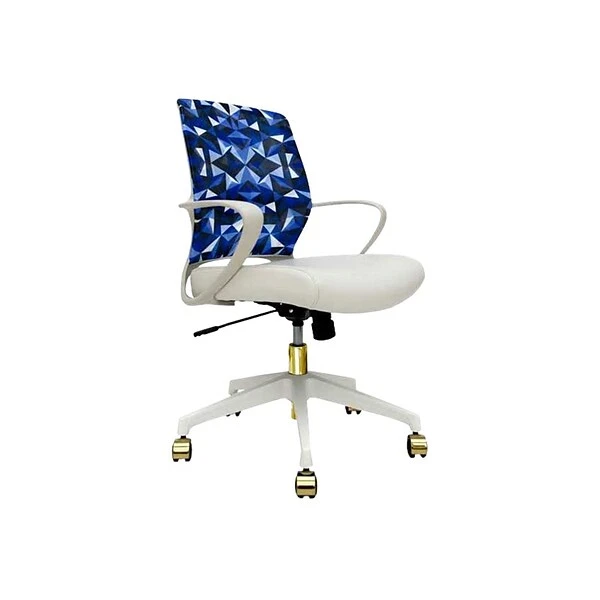 The Raynor Group Elizabeth Sutton Gramercy Fabric Swivel Task Chair, Blue Prism White Gold (K-ESGR-WHT-PRSM-GLD)