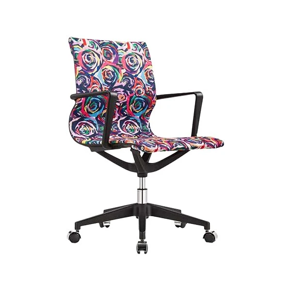 The Raynor Group Elizabeth Sutton Wynwood Fabric Swivel Task Chair, Multi Rose Black Silver (K-ESWY-BLK-ROSE-SIL)