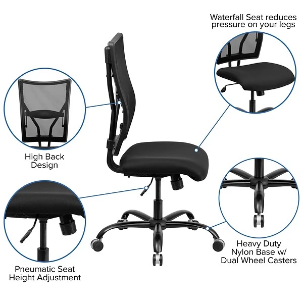 Flash Furniture HERCULES Series Armless Ergonomic Mesh Swivel Big & Tall Executive Office Chair, Black (WL5029SYG) - Image 5
