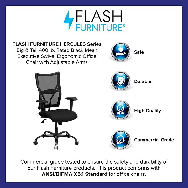 Flash Furniture HERCULES Series Ergonomic Mesh Swivel Big & Tall Executive Office Chair, Black (WL5029SYGA) - Image 3