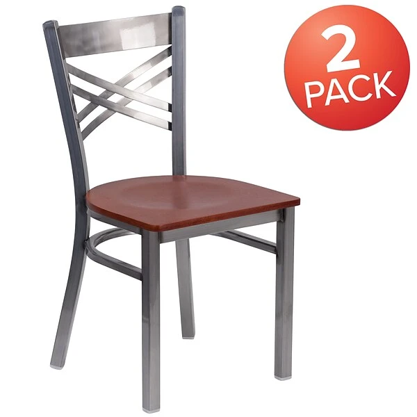 2 Pack. HERCULES Series Clear Coated ''X'' Back Metal Restaurant Chair (2XU6FOBCLCHYW) - Image 2