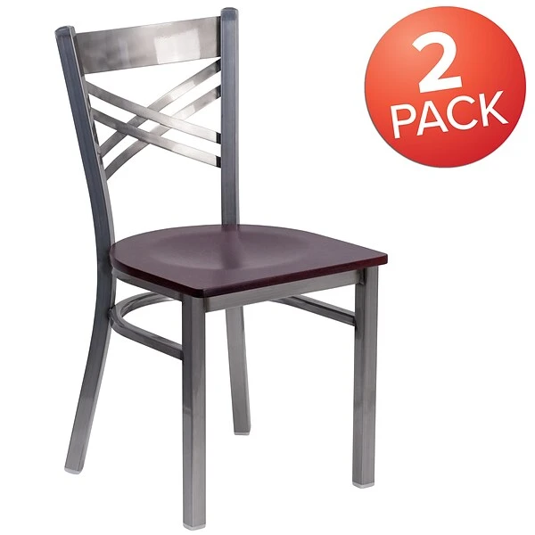 2 Pack. HERCULES Series Clear Coated ''X'' Back Metal Restaurant Chair (2XU6FOBCLMAHW) - Image 2